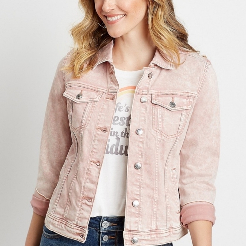 Maurices Pink Acid Wash Denim Jacket - Size S